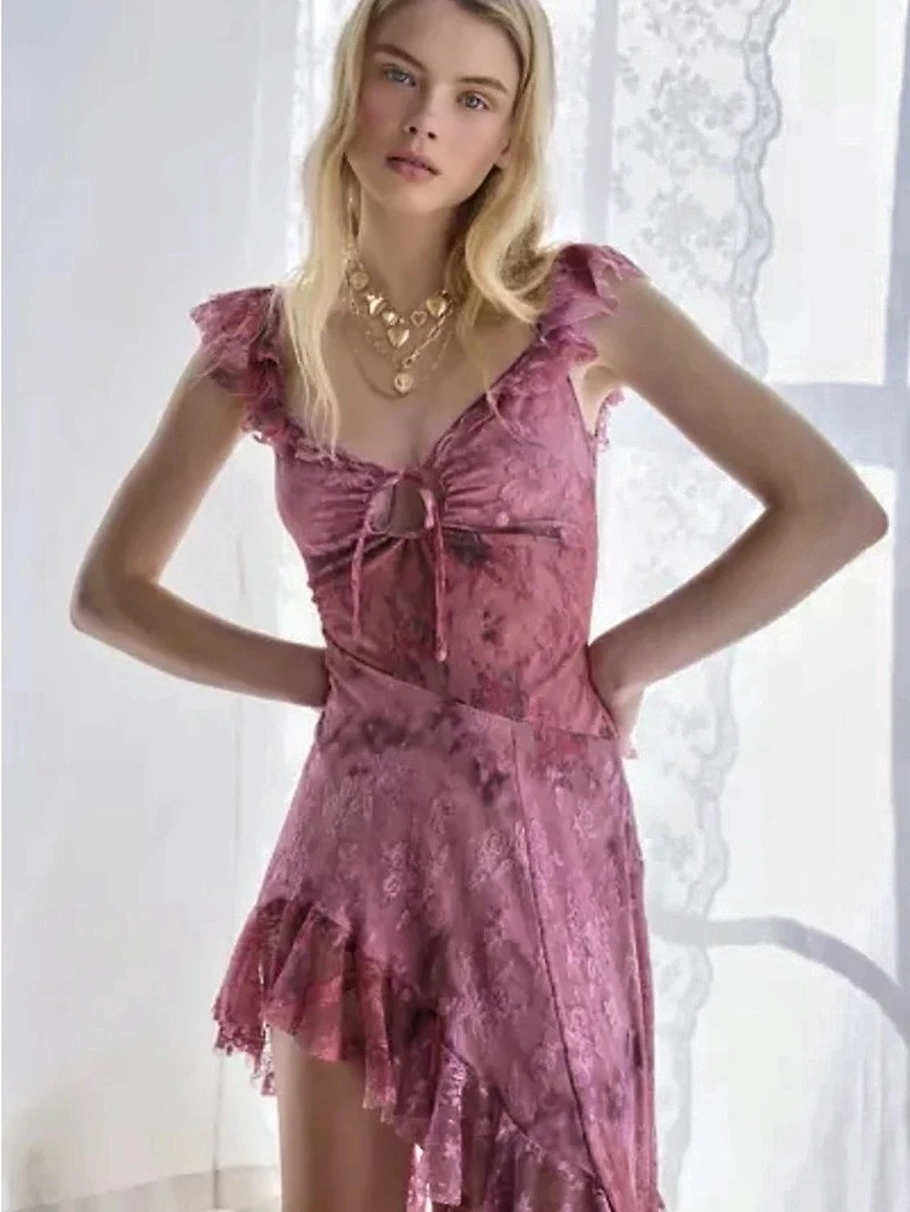 Urban Outfitters Uo Hyacinth Lace Spliced Mini Dress Red